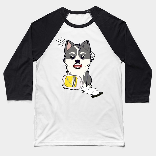 Funny Husky Dog spilled mayonnaise Baseball T-Shirt by Pet Station